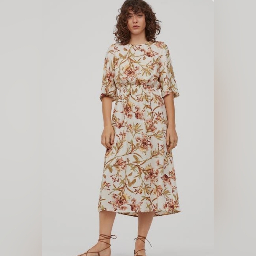 H&M Floral Midi Dress - Cream and Pink